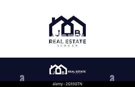 Alphabet JB or J and B Real Estate Monogram Vector Logo Design, Letter JB House Icon Template Stock Vector