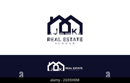 Alphabet JK or J and K Real Estate Monogram Vector Logo Design, Letter JK House Icon Template Stock Vector