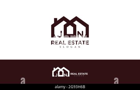 Alphabet JN or J and N Real Estate Monogram Vector Logo Design, Letter JN House Icon Template Stock Vector