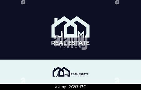 Alphabet JM or J and M Real Estate Monogram Vector Logo Design, Letter JM House Icon Template Stock Vector