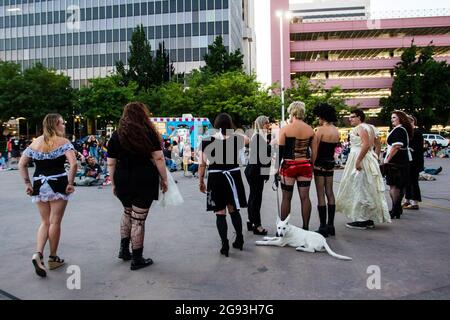 Reno, United States. 22nd July, 2021. Attendees for the 'Rocky Horror Picture show' dress up as movie characters in a costume contest. The 'Rocky Horror Picture show' was part of the 'Pride in the Plaza' LGBTQ  event. Credit: SOPA Images Limited/Alamy Live News Stock Photo