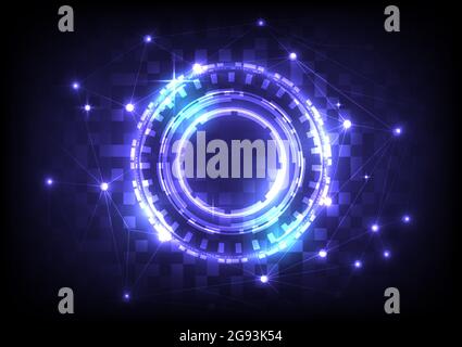 Digital infographic. Abstract hologram hi-tech background. Virtual reality technology electric innovation. Circuit board interface. Futuristic Sci-Fi Stock Vector