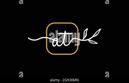 Initial letters AT and TA handwriting floral boho botanical monogram logo vector icon minimalist design Stock Vector
