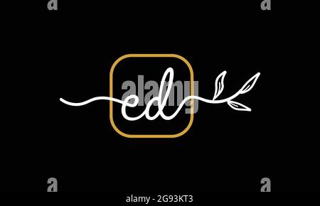 Initial letters ED and DE handwriting floral boho botanical monogram logo vector icon minimalist design Stock Vector