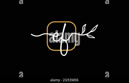 Initial letters EF and FE handwriting floral boho botanical monogram logo vector icon minimalist design Stock Vector