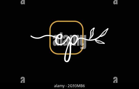 Initial letters EP and PE handwriting floral boho botanical monogram logo vector icon minimalist design Stock Vector