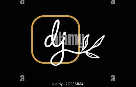 Initial letters DJ and JD handwriting floral boho botanical monogram logo vector icon minimalist design Stock Vector