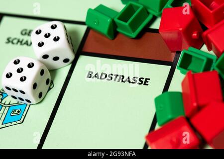 Close up of Badstrasse on German Monopoly Board.