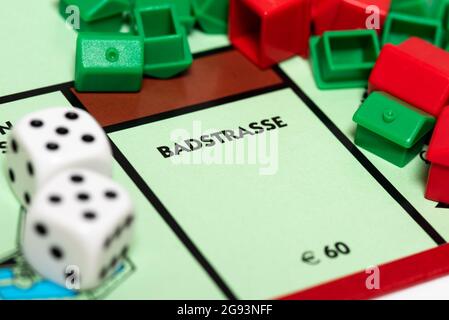 Close up of Badstrasse on German Monopoly Board.