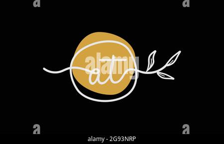 Letter AT or TA boho style botanical logo in flat minimal design Stock Vector
