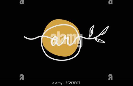 Letter AR or RA boho style botanical logo in flat minimal design Stock Vector