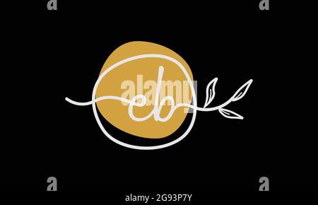 Letter EB or BE boho style botanical logo in flat minimal design Stock Vector
