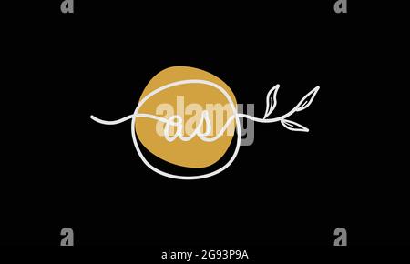 Letter AS or SA boho style botanical logo in flat minimal design Stock Vector