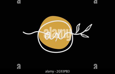 Letter AX or XA boho style botanical logo in flat minimal design Stock Vector