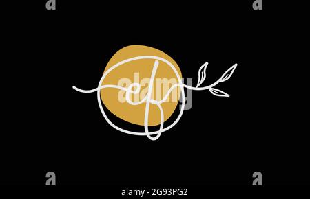 Letter EF or FE boho style botanical logo in flat minimal design Stock Vector
