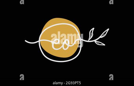 Letter EO or OE boho style botanical logo in flat minimal design Stock Vector