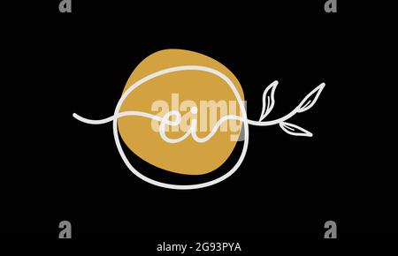 Letter EI or IE boho style botanical logo in flat minimal design Stock Vector