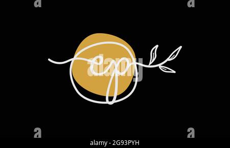 Letter EP or PE boho style botanical logo in flat minimal design Stock Vector