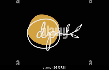 Letter DP or PD boho style botanical logo in flat minimal design Stock Vector
