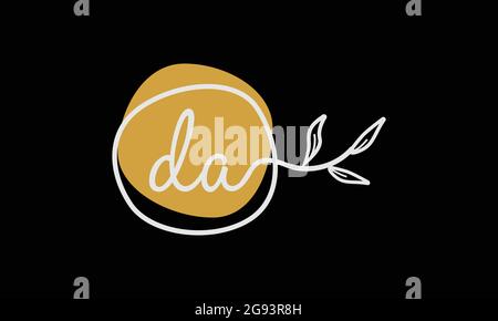 Letter DA or AD boho style botanical logo in flat minimal design Stock Vector
