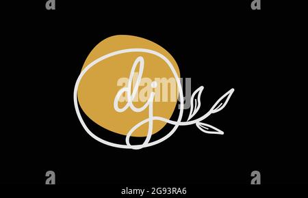 Letter DJ or JD boho style botanical logo in flat minimal design Stock Vector