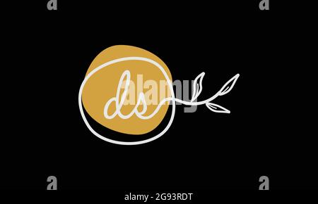 Letter DS or SD boho style botanical logo in flat minimal design Stock Vector