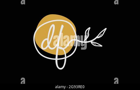 Letter DF or FD boho style botanical logo in flat minimal design Stock Vector