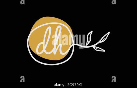 Letter DH or HD boho style botanical logo in flat minimal design Stock Vector