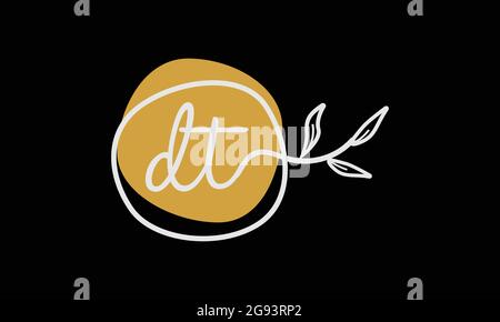 Letter DT or TD boho style botanical logo in flat minimal design Stock Vector