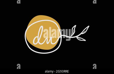 Letter DU or UD boho style botanical logo in flat minimal design Stock Vector