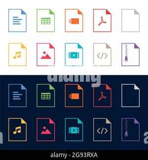 File types outline icon set. Vector icons for documents Stock Vector