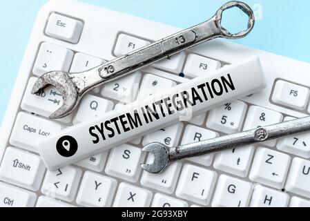Sign displaying System Integration. Word Written on process of bringing together the component subsystem Internet Browsing And Online Research Study Stock Photo