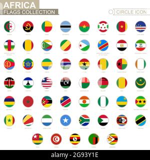 Alphabetically sorted circle flags of Africa. Set of round flags. Vector Illustration. Stock Vector