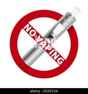 No Vaping sign. Vape silver electronic cigarette device. Vector illustration. Stock Vector