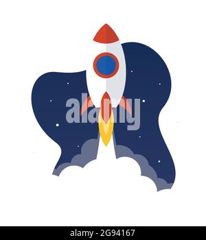 Rocket launches into space, isolated flat vector Stock Vector