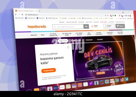Istanbul, Turkey - July 2021: Illustrative Editorial screenshot of Turkish Hepsiburada website homepage. Hepsiburada logo visible with blurred out of Stock Photo