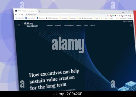 Istanbul, Turkey - July 2021: Illustrative Editorial screenshot of McKinsey and Company website homepage. McKinsey and Company logo visible with blurr Stock Photo