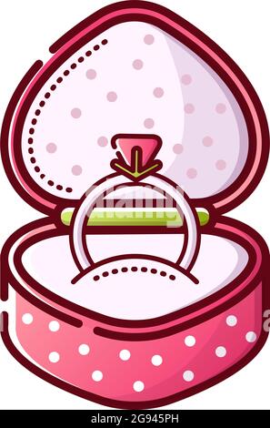 Engagement ring with heart-shaped pink gemstone vector illustration for