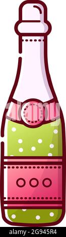 Vector icon of a bottle of champagne, wine, alcohol. Valentine's Day, birthday, wedding, Christmas. An isolated object on a white background. Linear s Stock Vector