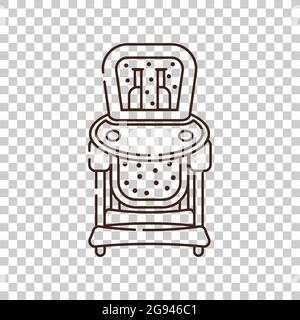 Highchair for children with a table for plates and bottles. Vector isolated object on a transparent background. Birth of a baby boy or girl. Outline i Stock Vector
