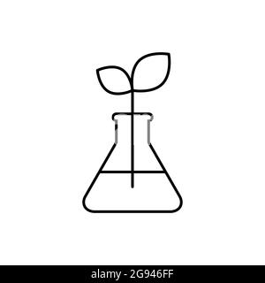 Plant in flask line icon. Bioengineering, biotechnology concept. Nature and chemistry. Pharmaceutical engineering. Growing plants in vitro. Vector Stock Vector