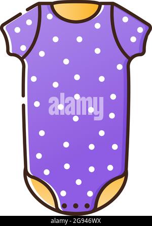 Purple textile clothes for a newborn with a print of white polka dots. Vector isolated object on a white background. Birth of a baby boy or girl Stock Vector