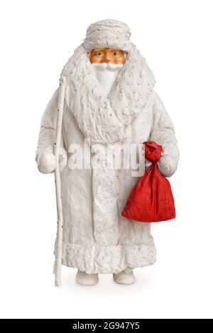 Isolated objects: very old traditional Christmas decoration figurine, Ded Moroz, or Jack Frost, or Santa Claus, on white background Stock Photo