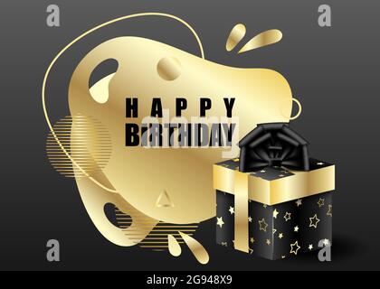 Illustration of golden and black packaging boxe with bows and serpentine. Vector background for new year and christmas. Invitation to the Birthday Stock Vector