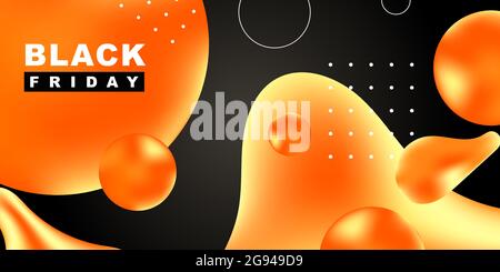 Black friday vector background. Dark Template for black liquid banner. Trendy modern memphis style Stock Vector