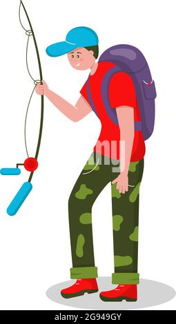 Fishing in nature. Fishing, quiet hunting. Vector character man on white  background sitting in a boat and holding a fishing pole Stock Vector Image  & Art - Alamy
