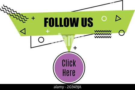 Vector linear social media tag. Follow us. Isolated object on white background memphis style Stock Vector