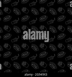 Vector seamless monochrome pattern linear fastfood Stock Vector