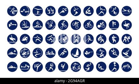 Collection of Tokyo 2020 olympics pictograms printed on paper Stock Vector