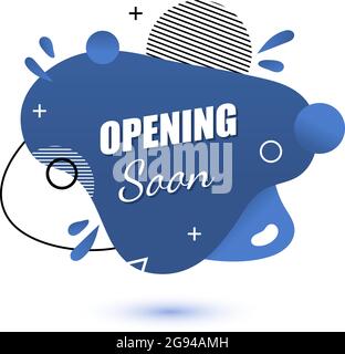 Vector social media tag opening soon. Isolated object of color 2020 year blue pantone on a white background. Memphis style and geometric shapes. Amorp Stock Vector